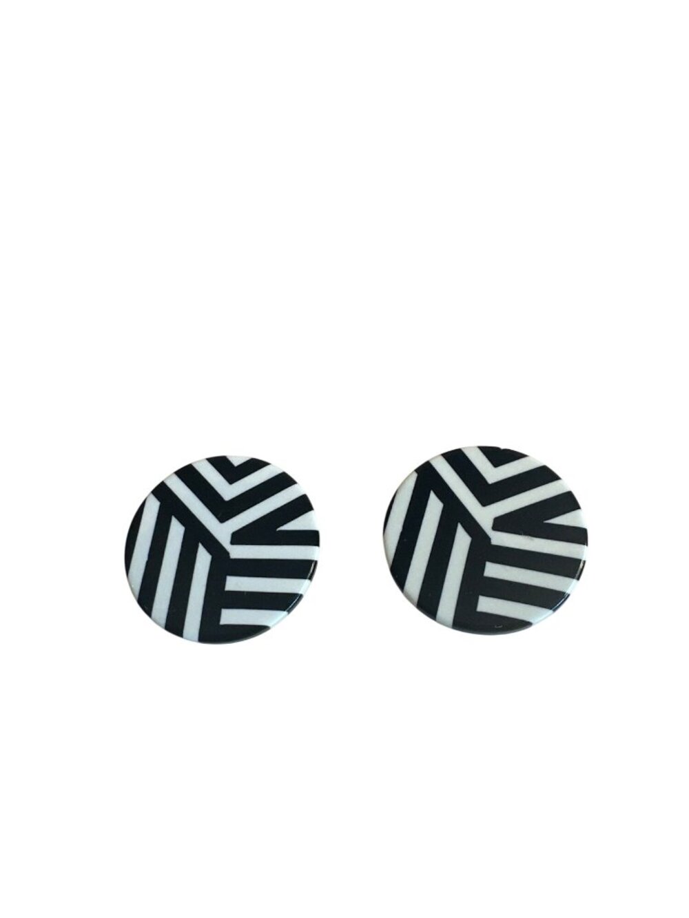 Black & White Striped Round Earrings Chevron Pattern Retro Statement Jewelry